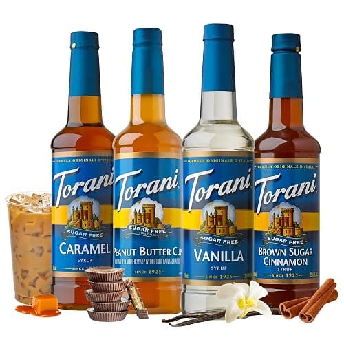 Torani Sugar Free Flavored Drink Syrup Coffee Favorites Variety Pack, Caramel, Peanut Butter Cup, Vanilla & Brown Sugar Cinnamon, 25.4 fl oz (Set of 4) thumbnail 2