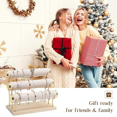ProCase Bracelet Holder Display Bracelet Organizer Stand, Gold Detachable Bangle Storage Rack for Selling, Velvet Wrap Watch Holder with Wooden Base for Women Girls, Business Supplies - 3 Tier, Beige thumbnail 8