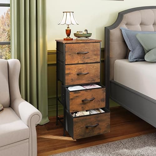 WLIVE Dresser with 4 Drawers, Fabric Storage Tower, Organizer Unit for Bedroom, Hallway, Entryway, Closets, Sturdy Steel Frame, Wood Top, Easy Pull Handle, Rustic Brown Wood Grain Print thumbnail 2