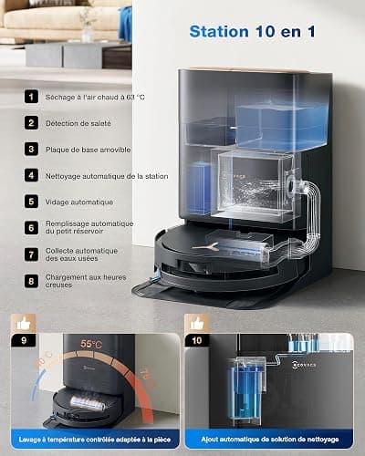 ECOVACS DEEBOT X9 PRO OMNI Robot Aspirateur Laveur, Aspirateur Robot 16600Pa, Ultra-fin, Technologie BLAST, Auto-nettoyage instantané OZMO ROLLER, ZeroTangle3.0, TruEdge2.0, Lavage à l'eau chaude,Noir thumbnail 7
