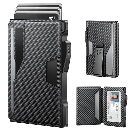 typecase Wallet for Men: Rfid-blocking with Money Clip Slim Leather Bifold ID Window Smart Pop Up Card Case Front Pocket Wallet with Gift Box (Carbon Fiber Black) - Image 1