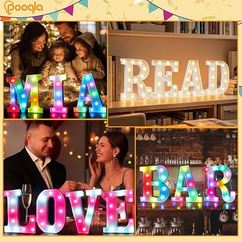 Pooqla Colorful Light Up Letters with Remote, Upgraded 35 Colors LED Marquee Letters, RGB Lighted Letter for Girls Teenager Gift, Birthday, Party, Wedding, Night Light, Room, Bedroom Decor, Letter E thumbnail 5