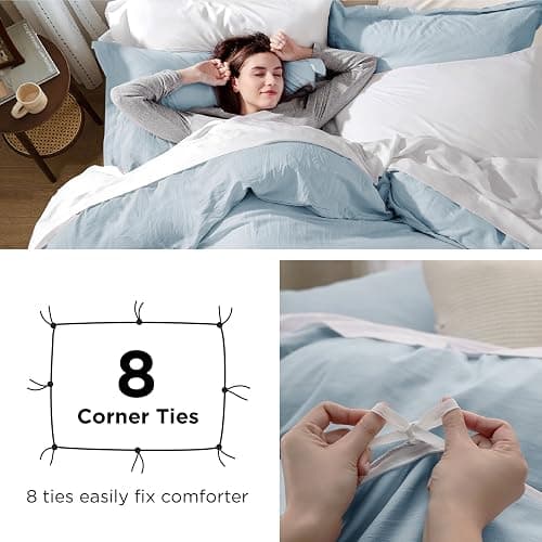 Bedsure Sky Blue Duvet Cover Queen Size - 3 Pieces Prewashed Cotton-Like Extra Soft Bedding Set, Includes 1 Duvet Cover 90x90 Inches with Zipper Closure & 2 Pillow Shams, Comforter Not Included thumbnail 5