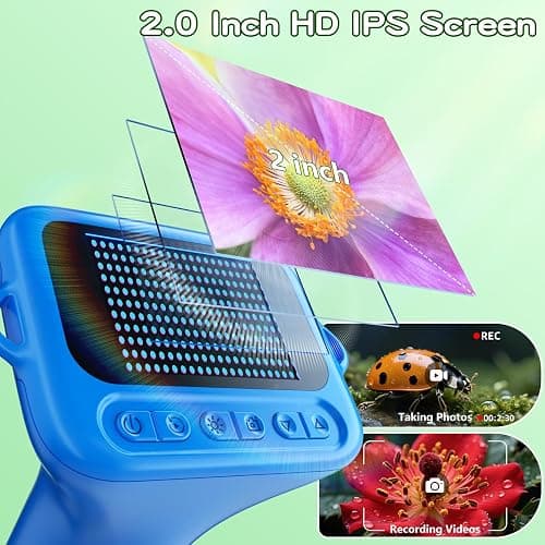 Odatay Microscope for Kids with 12 Slides, 100X-1000X 1080P Digital Handheld Kids Microscope, Mini Portable Pocket Miniscope Science Toys Gifts for 3+ 4 5 6 7 8 9 10 11 12 Year Old Boys Girls, Blue thumbnail 5