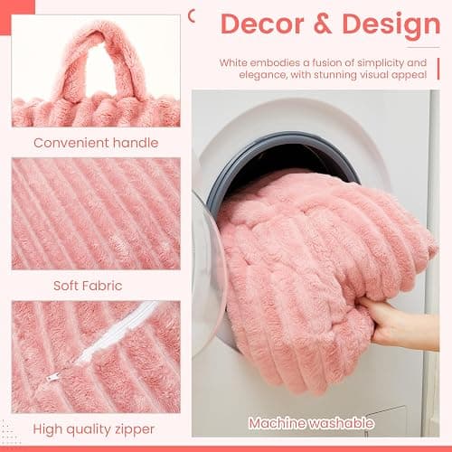 Honeydak Ribbed Rabbit Fur Stuffed Animal Storage Bean Bag Chair Cover (No Filler) Comfy Bean Bag Cover Without Filling or Home Bedroom Decor Organizing Plush Doll Textile Holder(Pink,L) thumbnail 3