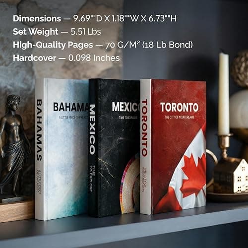 DJUNTU Decorative Books for Home Decor - Stacked Book Decorations for Living Room, Coffee or Console Table, Shelves - Faux Book Cover with 384 Blank Pages - Toronto, Mexico, Bahamas Designs - Set of 3 thumbnail 11