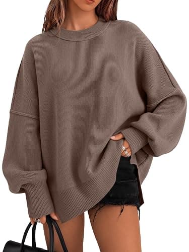LILLUSORY Oversized Sweaters for Women 2026 Fall Fashion Outfits Clothes | Batwing Crewneck Side Slit Winter Knit Sweater, Cozy & Soft Material, Easy Layering Piece, Casual Trendy Pullover Tops - Image 1