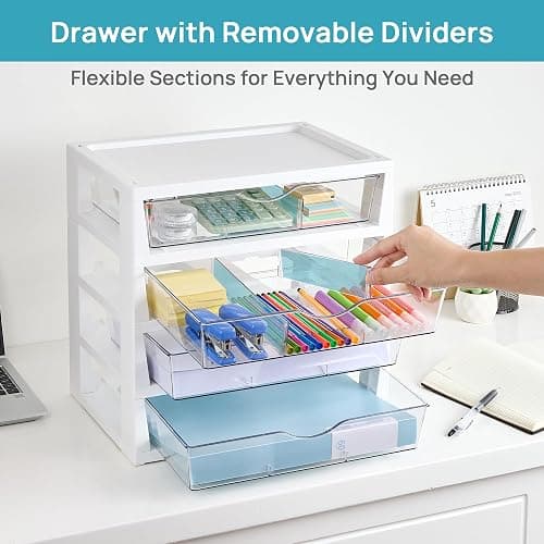 Vtopmart Clear Desk Organizer, 4-Tier Assemble Desktop File Organizer with Drawers, Office Desk Organization for Office Supplies thumbnail 3
