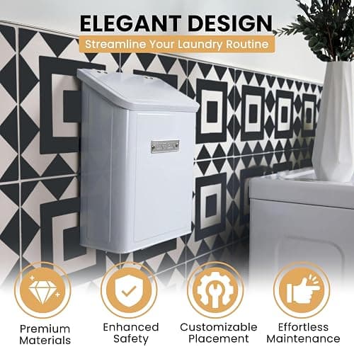 Embossed Magnetic Lint Bin For Laundry Room | Modern Farmhouse Laundry Lint Bin | Lint Trash Can For Laundry Room | White Lint Bin For Laundry Room Magnetic | Space Saving Storage Laundry Bin with Lid thumbnail 2