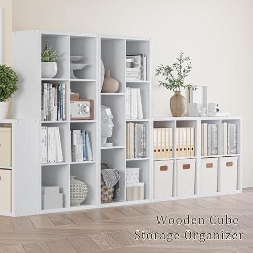 VDNEND Cube Storage Organizer Bookcase, Decorative 11 inch Open Back Cubical Shelf with Thickened Border, Display Bookshelf for Living Room, Home Office, Sturdy Room (White, 8 Cube) thumbnail 5