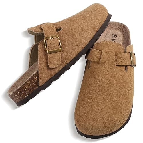 KIDMI Genuine Suede Clogs for Women Cork Footbed Sandals Leather Mules Potato Shoes with Arch Support thumbnail 6