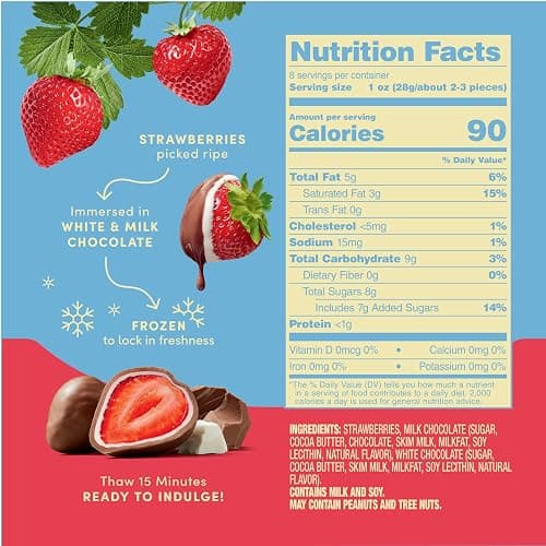 Tru Fru Frozen Strawberries in Milk & White Chocolate, 8 Ounce Bag | Real whole fruit snack; 90 calories per 1 oz serving; thaw 15 minutes, ready to eat; frozen dessert; 8 servings per bag thumbnail 3