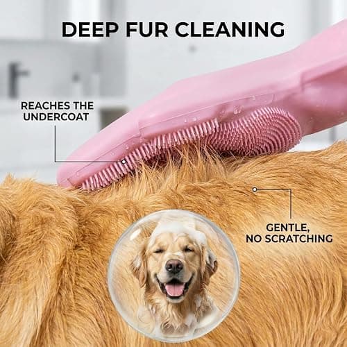 NVNAN Dog Bath Gloves for Washing, Pet Grooming Gloves with Shampoo Brush, Dog Bath Brush for Dogs and Cats, Essential Dog Bath Supplies (1 Pair, Pink) thumbnail 3