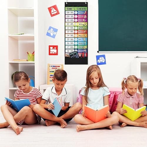Chinco Daily Schedule Pocket Chart School Class Schedule Kit 13+1 Pocket Chart, 2 Hook, Title Card, 30 Double-Sided Blank Erasable Card for Classroom School or Home(Black) thumbnail 8