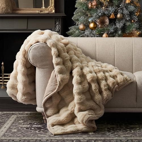 EverGrace Ultra Soft Luxury Fluffy Faux Rabbit Fur Throw Blanket, Thick Warm Bubble Throw for Bed, Cozy Plush Reversible Blankets for Couch, Chair, Sofa, Cream, 60x80 Inches - Image 1
