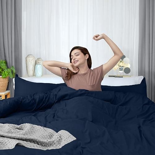 Duvet Cover Twin/Twin XL, 3 PC Cotton Like Polyester, Zipper Closure, Navy | Extra Soft and Breathable, Wrinkle & Fade Resistant, Includes Duvet Cover and 1 Pillow Sham, Comforter Not Included, OekoTex thumbnail 7