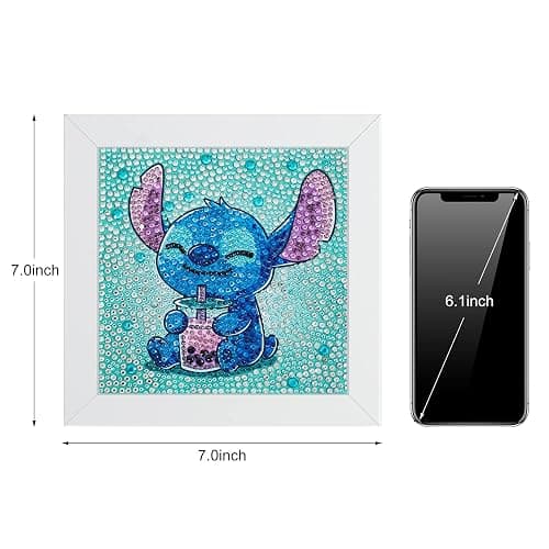 AllWenTo 5D Diamond Painting Kit for Kids with Wooden Frame Easy Small Anime Diamond Painting Full Drill Diamond Art Gem Painting for Beginners 7X7 inch (Stitch), (DAM001-A) thumbnail 6