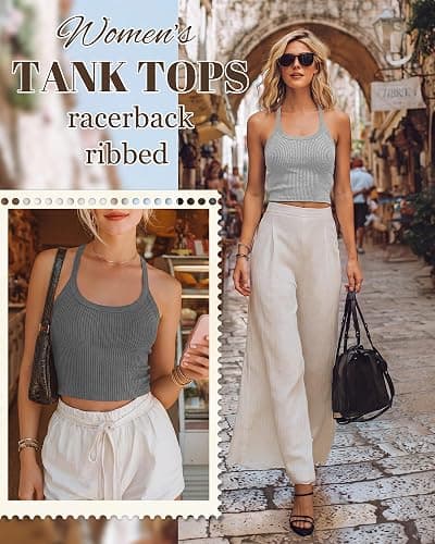 Ficerd 4 Pack Halter Tops for Women, Ribbed Scoop Neck Crop Racerback Tanks Sleeveless Fitted Y2K Going Out Tops for Summer thumbnail 5