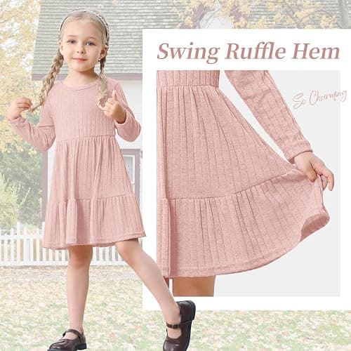 Kionio Toddler Baby Girl Long Sleeve Dress Girls Knit Sweater Dresses Tiered Kids Swing Holiday Clothes Fall Winter thumbnail 4