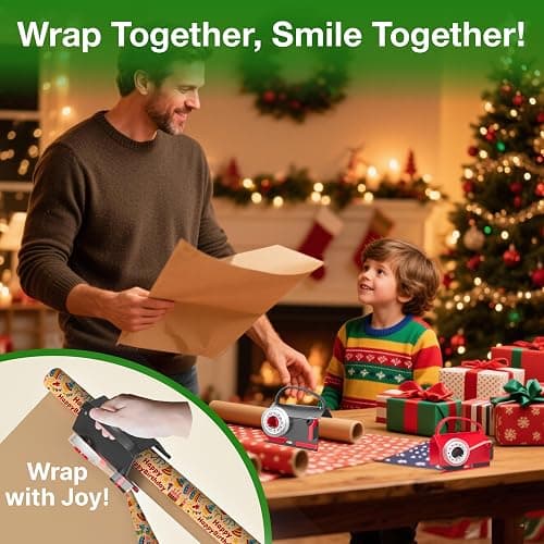 Wraprocut (2-Pack) Wrapping Paper Cutter & Tape Dispenser Dual Use with 4 Tapes，2 Replace Blades Kit for Christmas Gift Wrap Cutter Tool Paper Roll Holder Tube Sliding Slicing for Birthday Holiday. thumbnail 6