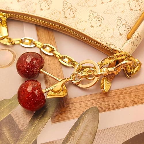 Nalefow 3PCS Vintage Pearl Bag Extender Chain Purse Strap Extenders Sweet Cherry Bag Charm Keychain Purse Handbags thumbnail 3