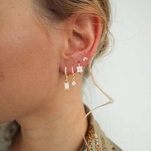Gold Earrings for Women, 14k Gold Plated Dangle Huggie Earrings for Women Trendy Dainty Gold Hoop Earring Stacks Hypoallergenic Pearl Chain Drop Cartilage Earring Fashion Womens Jewelry thumbnail 6