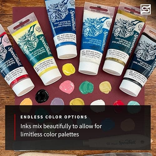 Speedball 3470 Water-Soluble Block Printing Ink Starter Set – 6 Bold Colors with Satiny Finish - 1.25 FL OZ Tubes, Multicolor thumbnail 7