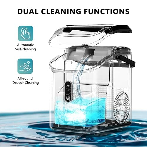 EUHOMY Nugget Ice Maker Countertop with Handle, Ready in 6 Mins, 34lbs Per Day, Removable Top Cover, Auto-Cleaning, Portable Sonic Ice Maker with Basket and Scoop, for Home/Party/RV/Camping (Black) thumbnail 6