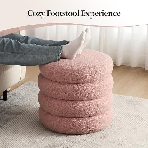 JIRAIN 20.1 Inch Round Storage Ottoman, Modern Sherpa Ottoman Coffee Table with Removable Top, Pink Vanity Stool with Storage for Bedroom, Living Room, Dorm, Set of 1 thumbnail 5