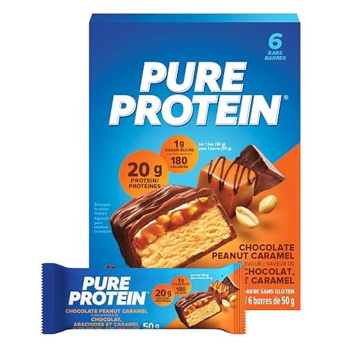 Pure Protein Bars - Nutritious, Gluten Free bar, made with Whey protein blend - low sugar, protein snack. Deliciously satisfying. Made in Canada, Chocolate Peanut Caramel (Pack of 6) - Image 1