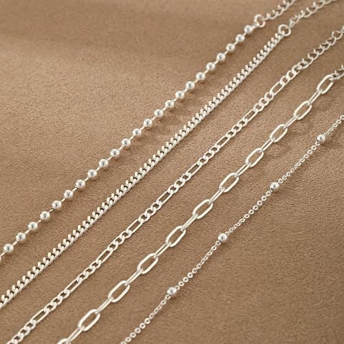 Relveo Gold/Silver Bracelets for Women,14K Real Gold Plated Bracelets Stack Trendy Jewelry Sets Stackable Snake Chain Figaro Paperclip Link Chain Adjustable Bracelet Pack Jewelry for Women thumbnail 6