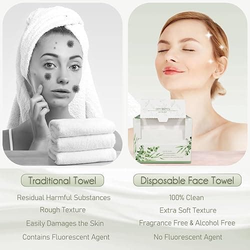 WOWOTEX Disposable Face Towel Biodegradable Large Dry Wipes 60 Count/Box Extra Thick Soft Clean Facial Towels for Sensitive Skin, Makeup Removing, Cleansing, Nursing, Travel, 10×12 Inches thumbnail 5