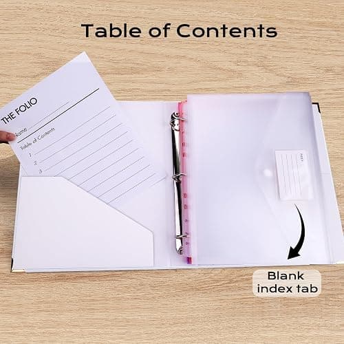 XKDOUS Important Document Organizer 3 Ring Linen Binders Folio File Folders | Beige Expanding Storage Holder with Gold-foiled Hardcover, 9 Pockets & Labels for A4, Letter Size Papers, Home & Office thumbnail 6