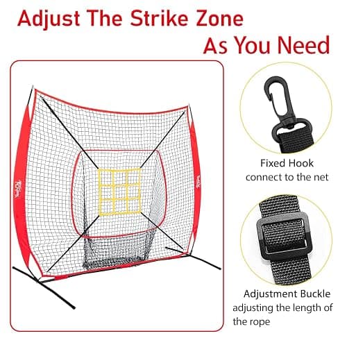 YeahChi 7×7FT Baseball net, Pitching net with Strike Zone Target, Baseball&Softball Practice net with Sturdy Bow Frame and Stable Base,Portable Practice net for All Ages and All Skilled Levels thumbnail 5