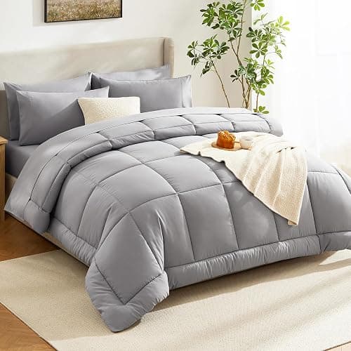 CozyLux Full Size Comforter Sets Grey, 7 Pieces Bed in a Bag, Gray Comforter Full Size, All Season Bedding Sets with Stitch Quilted Comforter, Flat Sheet, Fitted Sheet, Pillowcases thumbnail 8