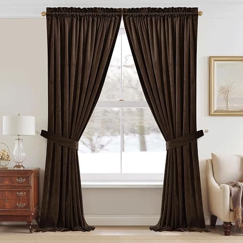 StangH Brown Curtains Velvet Blackout Window Drapes 84 inches, 2 Panels | 300GSM Heavy Soft Velvet, Fall Curtains, Thermal Insulation, Bedroom, Living Room, Dining Room, Luxury thumbnail 2