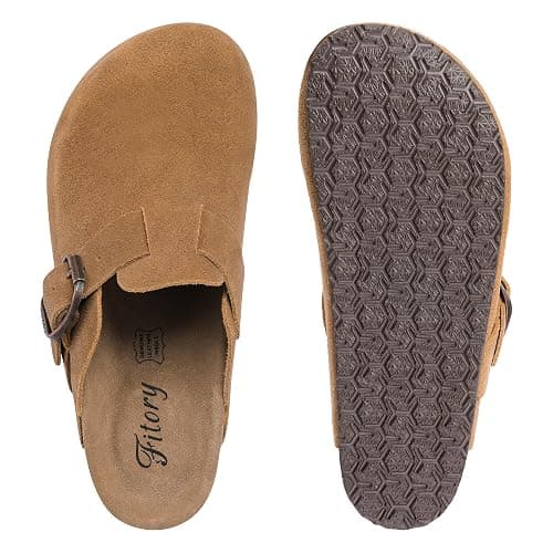 FITORY Womens Clogs Slip-on Potato Shoes Leather Mules with Suede Cork Footbed Size 6-11 thumbnail 5