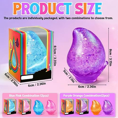 2 Pcs Stress Ball Fidget Toy, Soft Water Drop Stress Relief Gift for Kids Adults, Malt Sugar Squeeze Sensory Balls Stress Toys for Relief Anxiety Birthday Party Favors (Orange & Purple) thumbnail 3