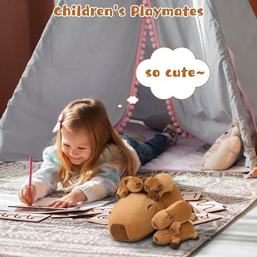 TOYSYM Capybara Plush Cute Capybara Stuffed Animal Pillow with 4 Baby Plushies in Her Tummy, Soft Cotton Stuffed Animals Toy Gifts for Kids thumbnail 8