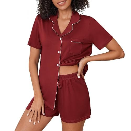 Ekouaer Pajama Set Women Classic Loose Short Sleeve Button Down Pjs Set Soft Sleepwear Loungewear with Pockets - Image 1