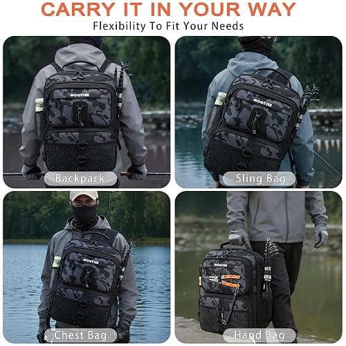 BOGTIM Fishing Backpack with Tackle Boxes & Lures Kit Lightweight 25L Tackle Bag with Fishing Gear and Rod Holder, Fish Gifts for Men Woman-Camo Backpack thumbnail 8