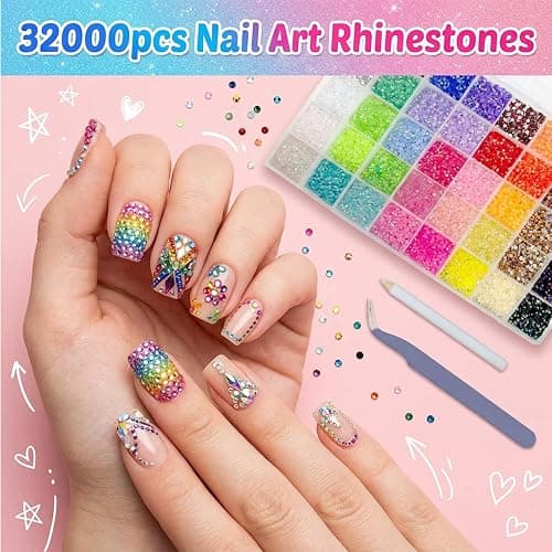 hautllaif 32000pcs Nail Art Rhinestones,40 Colors Bedazzling Kit，3mm Resin Flatback Rhinestone Kit with Tweezers & Pickup Pen,Bedazzler Kit for DIY Crafts,Nail Gems thumbnail 7