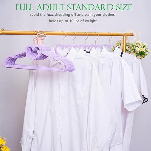 JIUXCF Velvet Hangers 20 Pack, 360° Swivel Rose Gold Hooks, 16" Non Slip Heart Hanger, Thin Clothes Hangers, Durable & Cute Felt Hanger for Adult (Light Purple) thumbnail 4