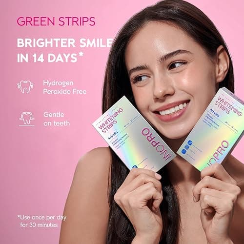 InoPro Teeth Whitening Strips 14 Treatments Kit - Enamel Safe Teeth Whitener, Peroxide-Free, Green White Strips for Teeth Whitening with Arbutin, Coconut Oil, Deep Stains Removal (28 Strips) thumbnail 6