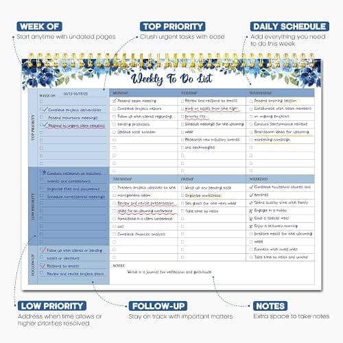 Taja Weekly To Do List Notepad with 52 Undated Sheets（8.5"×11"）- Weekly Desk Planner for Women & Man, Work and Home - 1 Pack Azure Bloom thumbnail 3