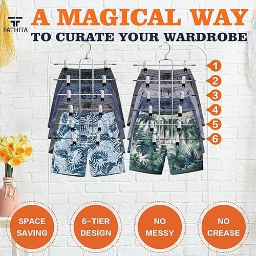 Closet-Organizers-and-Storage,6 Tier Pants-Hangers-Space-Saving,Skirt-Hangers with Clips for Closets Organizer,College-Dorm-Room-Essentials,2 Pack Closet Storage Clothes Shorts Jean Hanger - 2 Pack-silver thumbnail 5