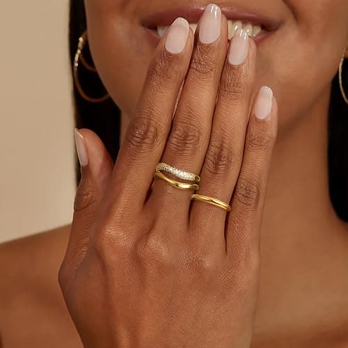 Gold Rings for Women Non Tarnish Dainty 14k Gold Plated Stackable Ring Set Trendy Cubic Zirconia Thumb Wedding Engagement Bands Rings for Women Size 5 6 7 8 9 10 11 thumbnail 3