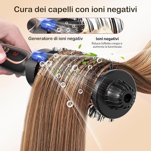 FELLAT Thermal Brush, Spazzola Termica Arricciante, Spazzola Rotonda Termica Elettrica Ionica Per Ricci Naturali, 5 Temperature Regolabile, Meno Danni, Fusto Da 38mm, Doppia Tensione thumbnail 4