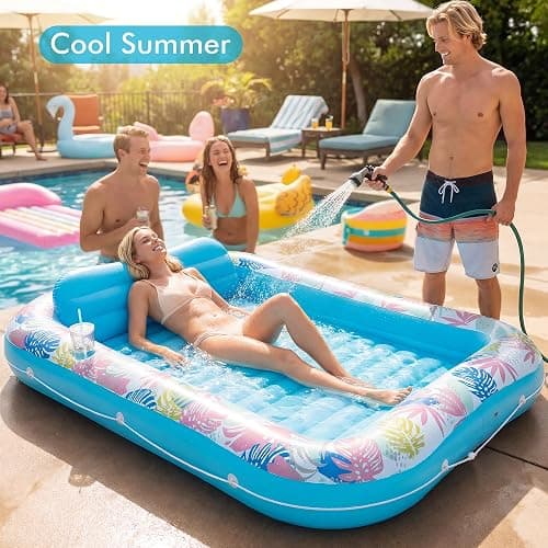 Tanning Pool Lounger Float, OKSUWATER 87" x 63" Pool Floats Adult with Headrest & Drink Holder, Blow-Up Bed Sun Tan Tub for Sunbathing, Beach, Backyard, Outdoor, Summer Water Party (Blue-XL) thumbnail 6