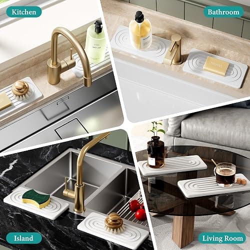 MAGKOTA Water Absorbing Stone Tray, Quick Drying Diatomite Bathroom Tray Countertop, Stone Drying Mat for Kitchen Counter, Soap Dish Dispenser Vanity Organizer, White-A-8.3" x 4" thumbnail 7